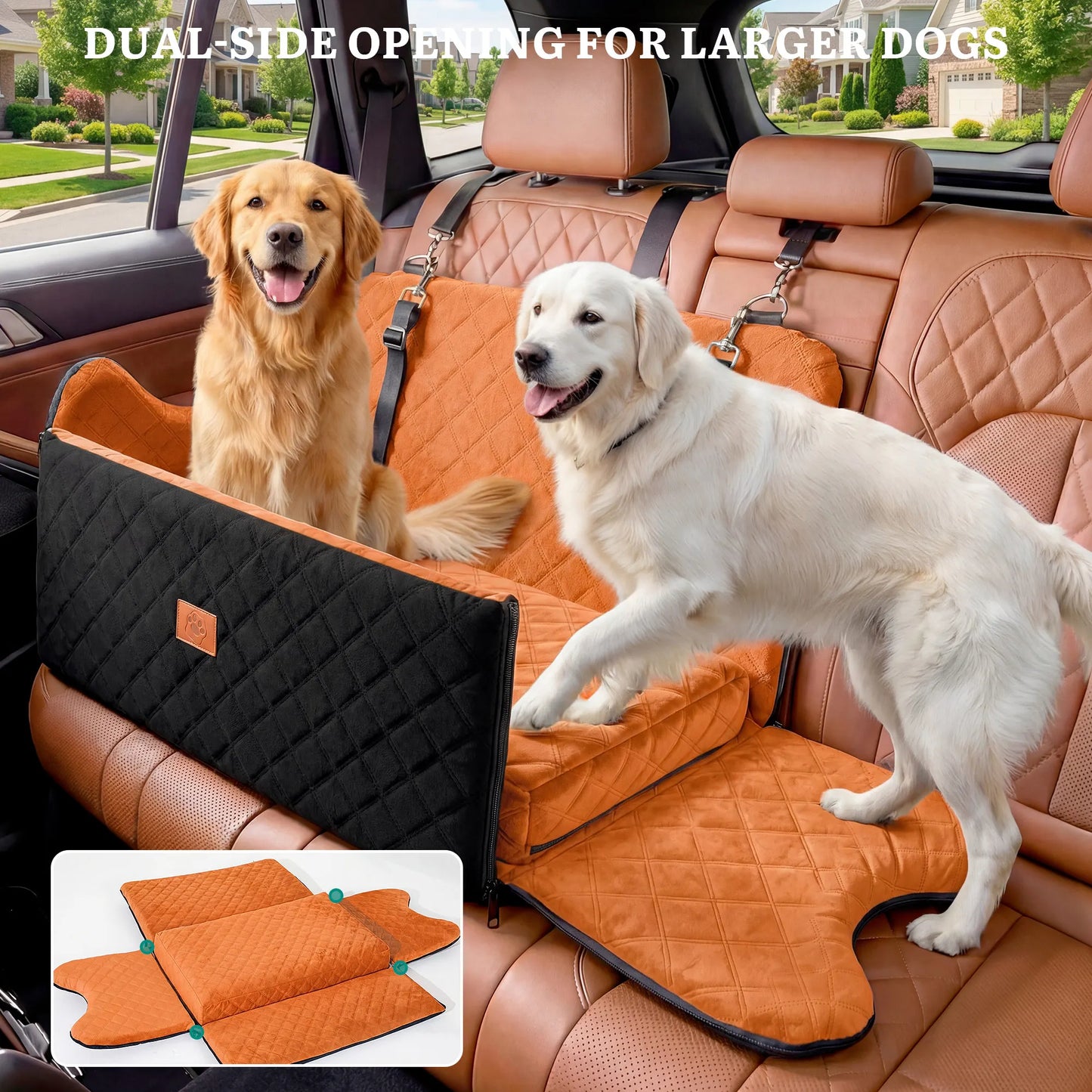 Large Dog Car Seat Booster | Memory Foam Pet Travel Bed | Non-Slip Safety Belt
