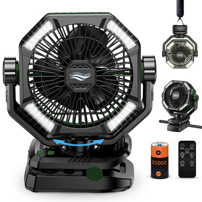 Camping Fan Rechargeable 20000mAh Clip Desk Fan LED Light 5 Speeds - UK