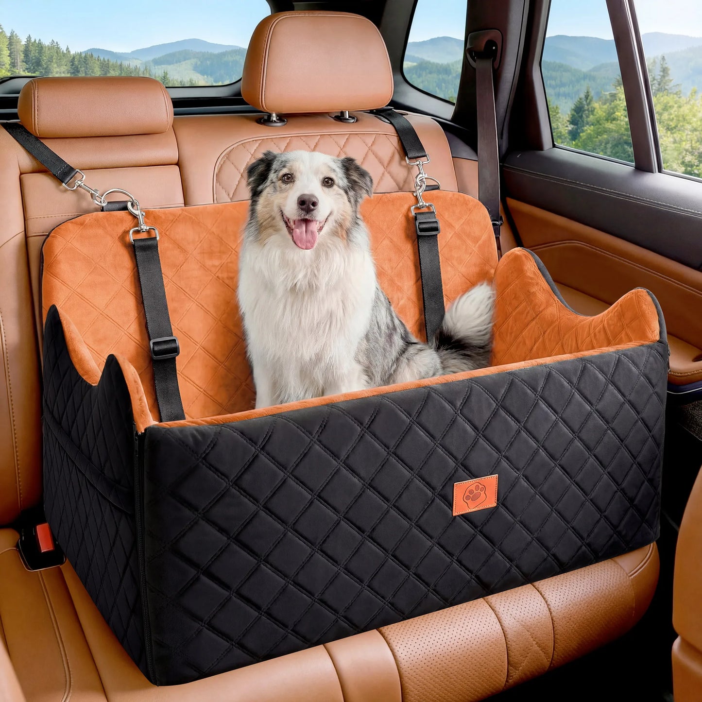 Large Dog Car Seat Booster | Memory Foam Pet Travel Bed | Non-Slip Safety Belt