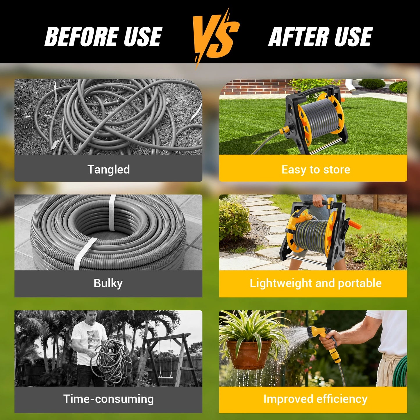 Garden Hose Reel Cart 25m/30m | 7 Spray Modes | Free-Standing or Wall-Mounted