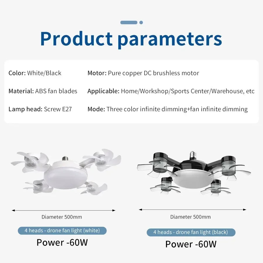 E27 Drone Design Ceiling Fan - specification