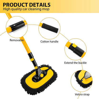 Retractable Car Wash Brush | 15 Arc Long Handle | Microfibre Mop for Cars & SUVs