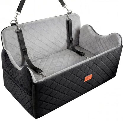 Large Dog Car Seat Booster | Memory Foam Pet Travel Bed | Non-Slip Safety Belt