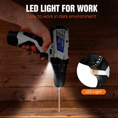 12V Cordless Drill Kit | 18+1 Torque | LED Light | 23-Piece Home DIY Set