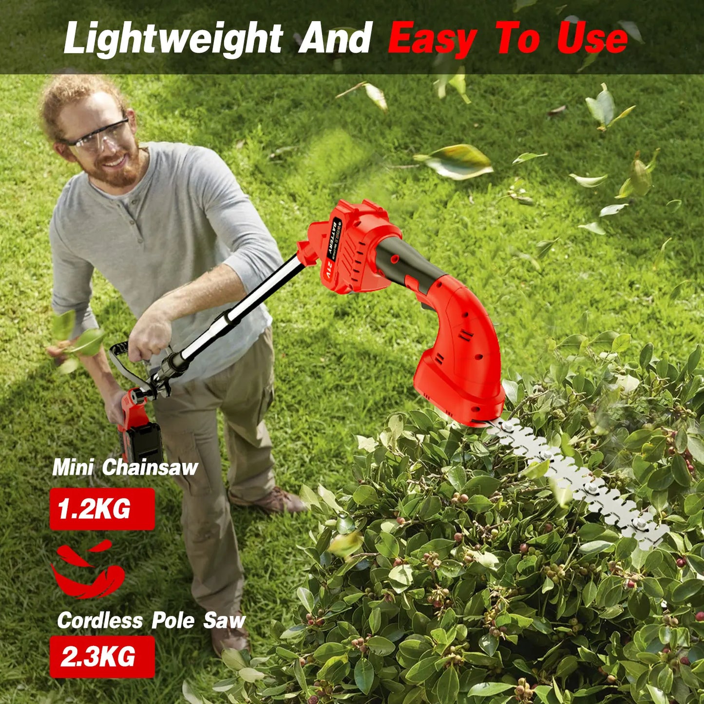 2-in-1 Cordless Pruning Tool | Grass Shear & Hedge Trimmer | Dual Battery