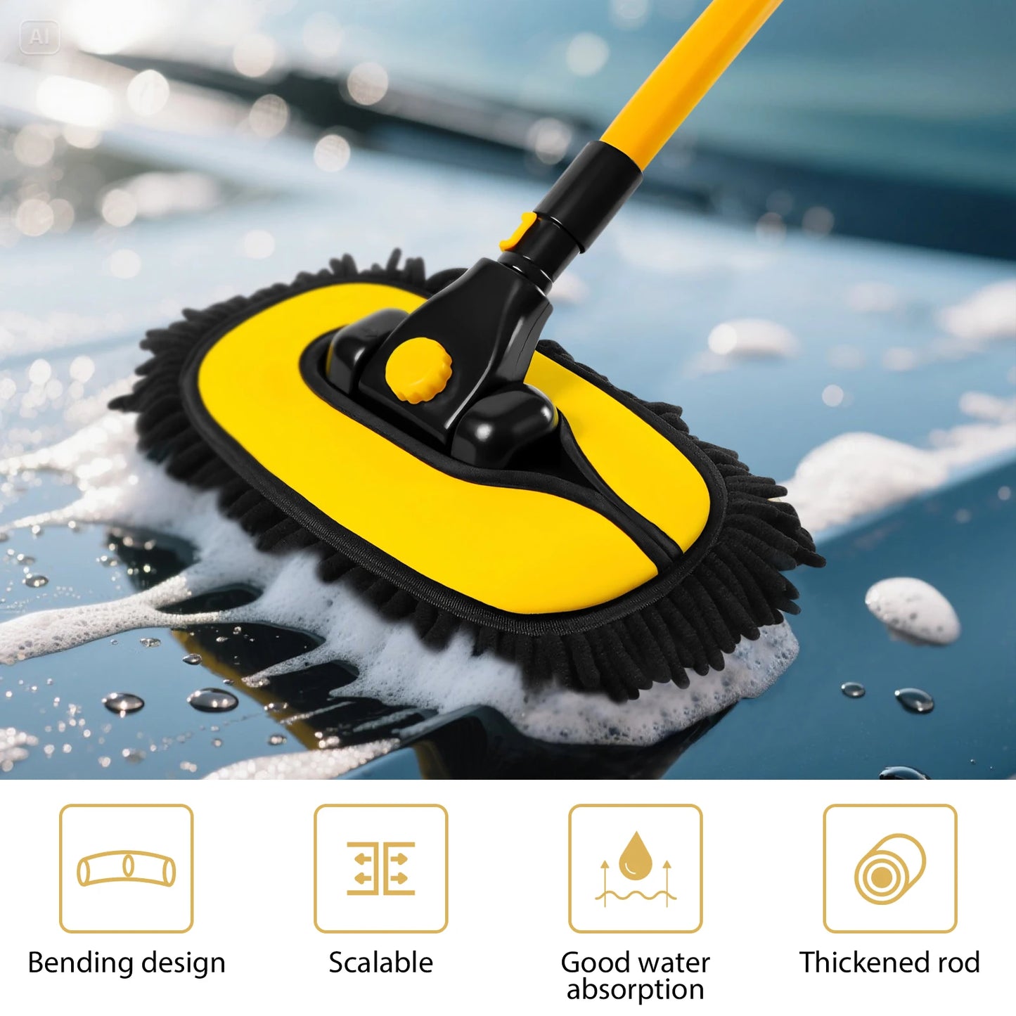 Retractable Car Wash Brush | 15 Arc Long Handle | Microfibre Mop for Cars & SUVs