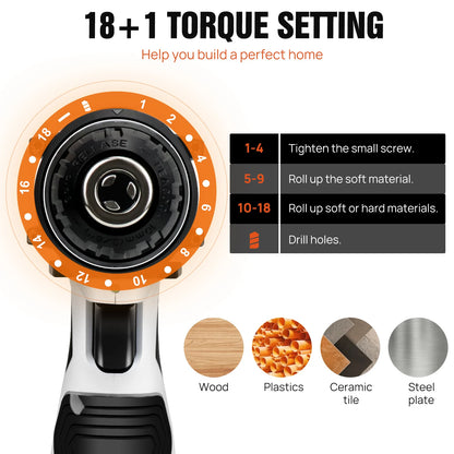12V Cordless Drill Kit | 18+1 Torque | LED Light | 23-Piece Home DIY Set