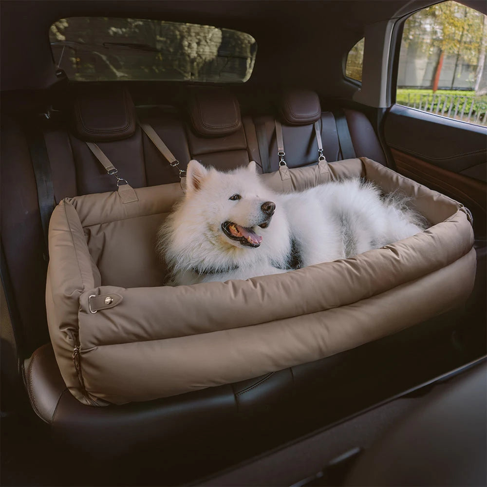 Luxury Dog Car Seat Booster | Faux Leather Pet Travel Bed & Carrier