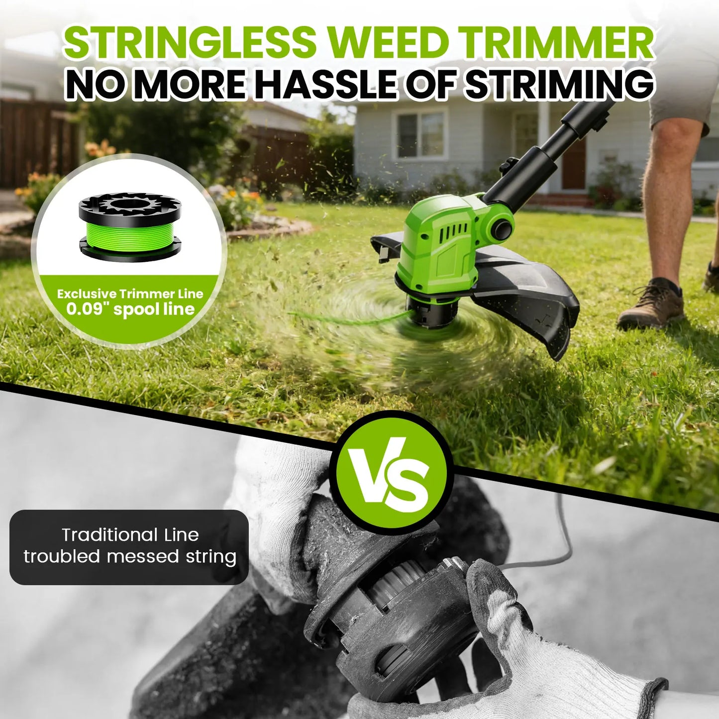 21V Cordless Grass Trimmer | 14-inch Cut | 2-in-1 Lawn Edger | Dual Battery