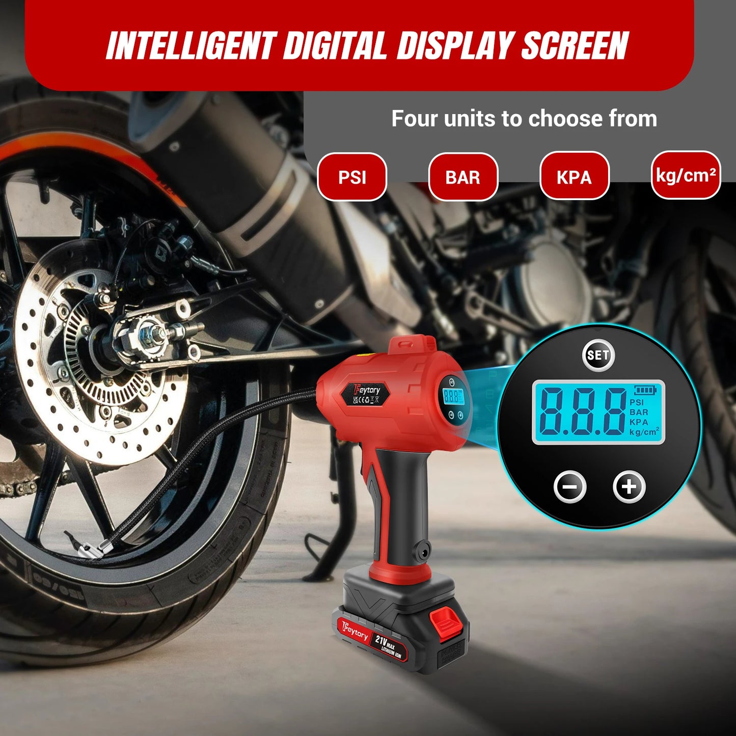 Cordless Tyre Inflator | 21V 180PSI | Portable Car Tyre Pump | Digital Display