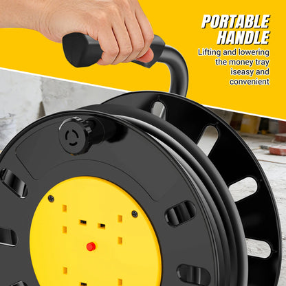 Extension Lead Cable Reel | 10m-50m | 4 Sockets | Thermal Cut-Out | UK Plug