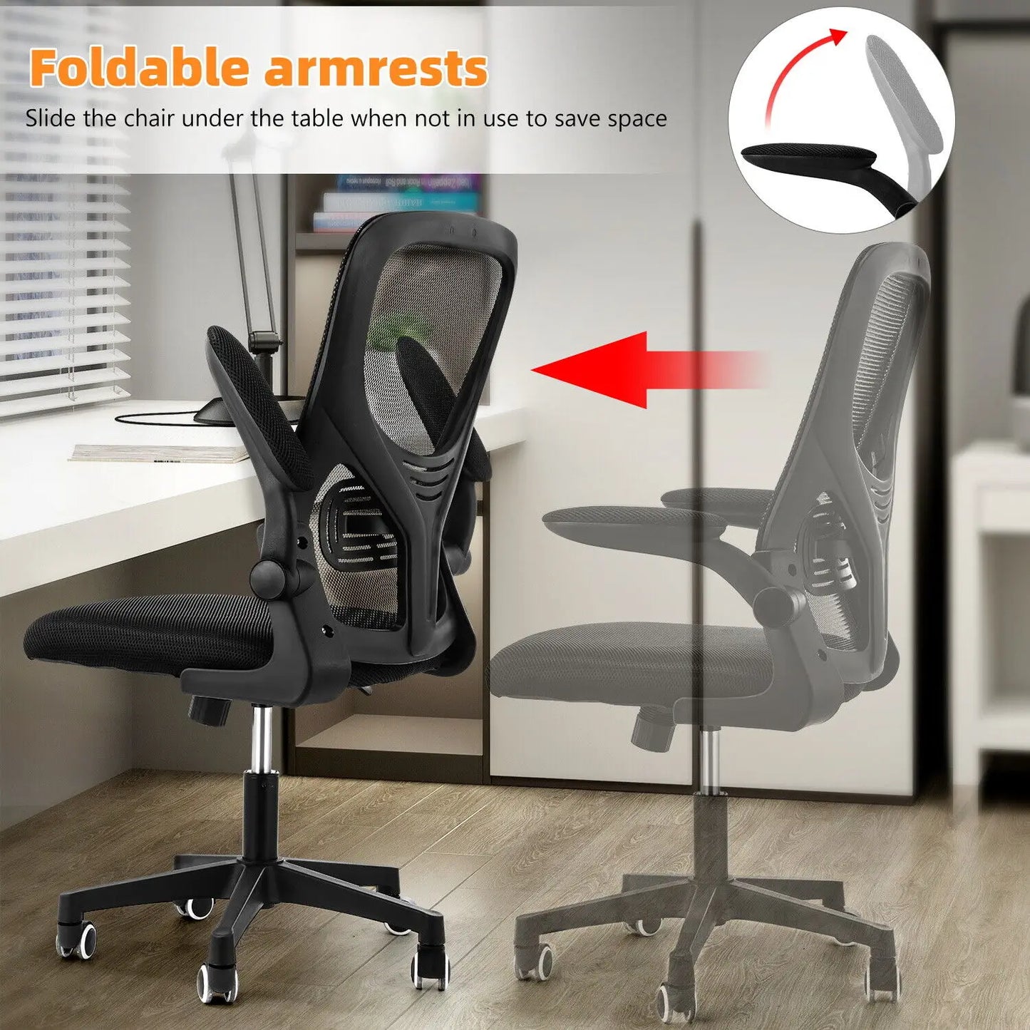 Ergonomic Office Chair with Adjustable Lumbar Support & Flip-Up Armrests