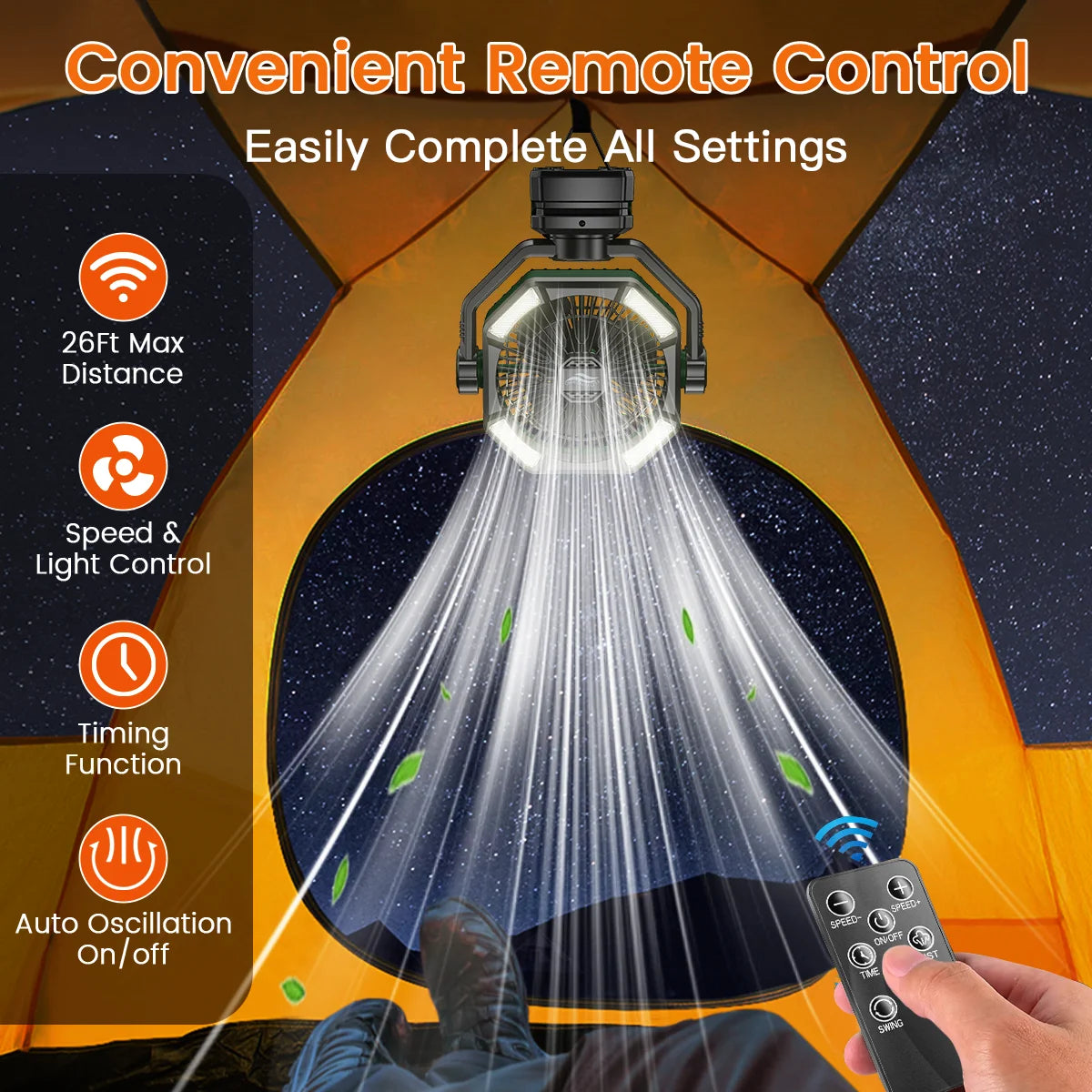 Camping Fan Rechargeable - 5 speeds