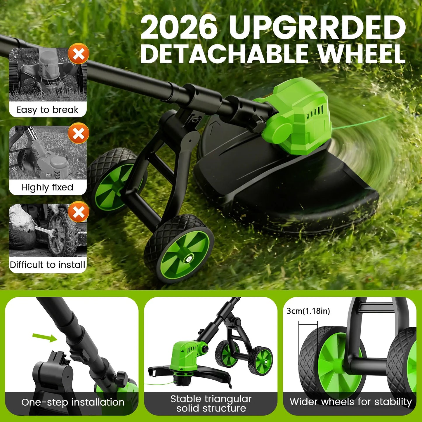 21V Cordless Grass Trimmer | 14-inch Cut | 2-in-1 Lawn Edger | Dual Battery