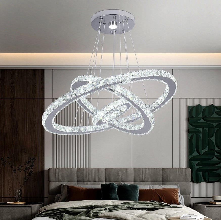 Crystal Chandelier LED Pendant Lights Silver with Remote Control (60+40+20cm)