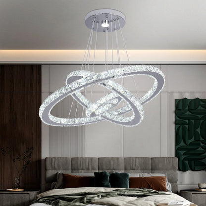 Crystal Chandelier LED Pendant Lights Silver with Remote Control (60+40+20cm)