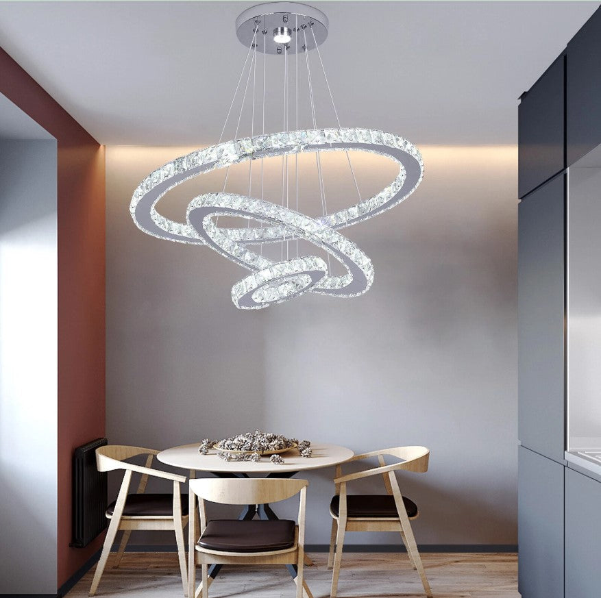 Crystal Chandelier LED Pendant Lights Silver with Remote Control (60+40+20cm)