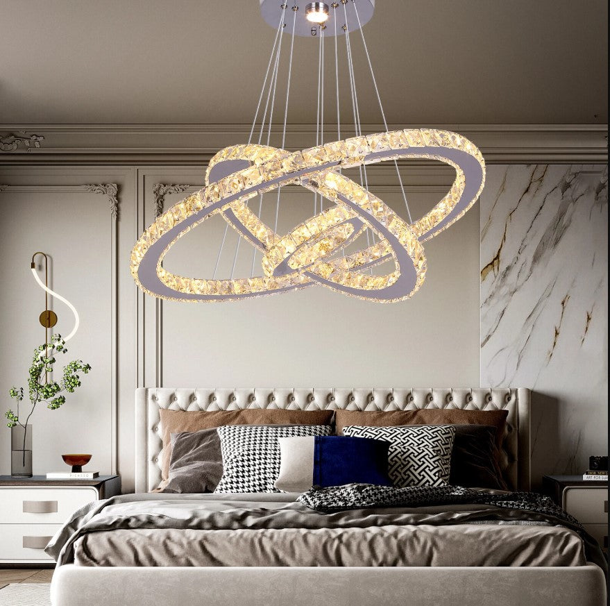 Crystal Chandelier LED Pendant Lights Silver with Remote Control (60+40+20cm)
