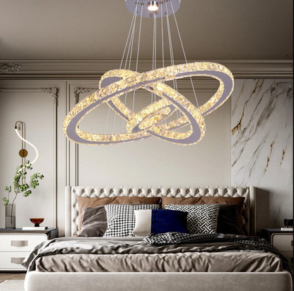 Crystal Chandelier LED Pendant Lights Silver with Remote Control (60+40+20cm)