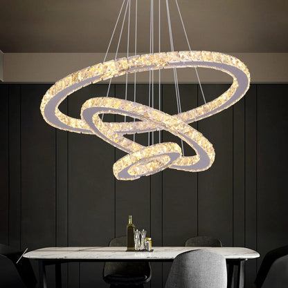 Crystal Chandelier LED Pendant Lights Silver with Remote Control (60+40+20cm)