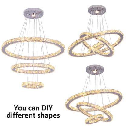 Crystal Chandelier LED Pendant Lights Silver with Remote Control (60+40+20cm)