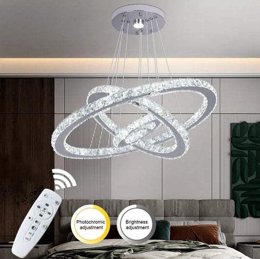 Crystal Chandelier LED Pendant Lights Silver with Remote Control (60+40+20cm)