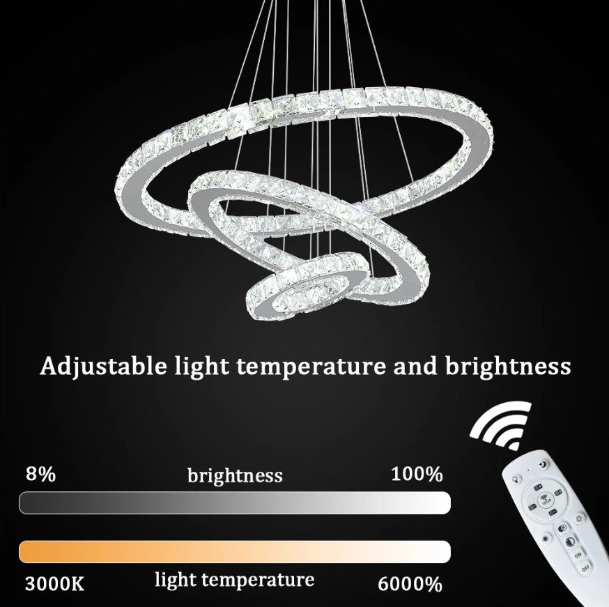 Crystal Chandelier LED Pendant Lights Silver with Remote Control (60+40+20cm)
