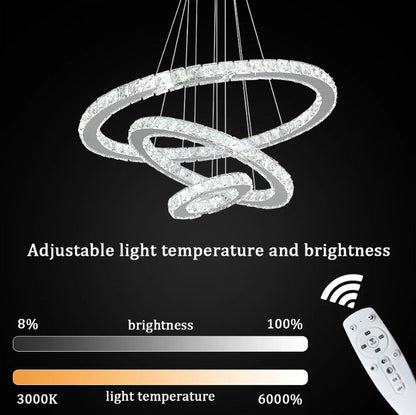 Crystal Chandelier LED Pendant Lights Silver with Remote Control (60+40+20cm)