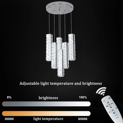 Crystal Pendant Light Dimmable Chandelier LED Ceiling Light Silver With Remote Control