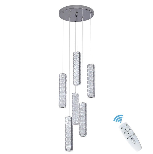 Crystal Pendant Light Dimmable Chandelier LED Ceiling Light Silver With Remote Control