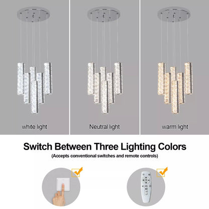 Crystal Pendant Light Dimmable Chandelier LED Ceiling Light Silver With Remote Control