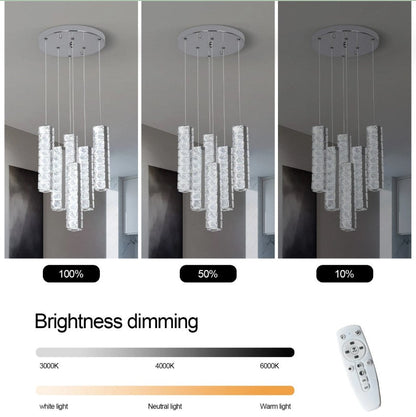 Crystal Pendant Light Dimmable Chandelier LED Ceiling Light Silver With Remote Control