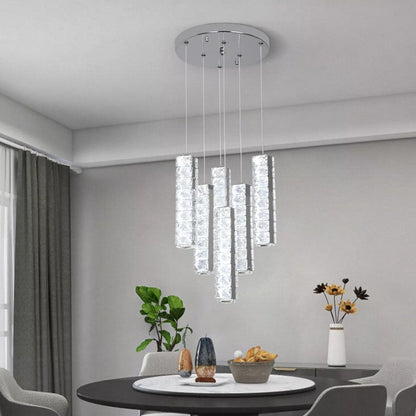 Crystal Pendant Light Dimmable Chandelier LED Ceiling Light Silver With Remote Control