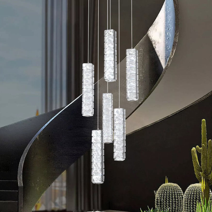 Crystal Pendant Light Dimmable Chandelier LED Ceiling Light Silver With Remote Control