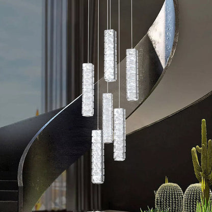 Crystal Pendant Light Dimmable Chandelier LED Ceiling Light Silver With Remote Control