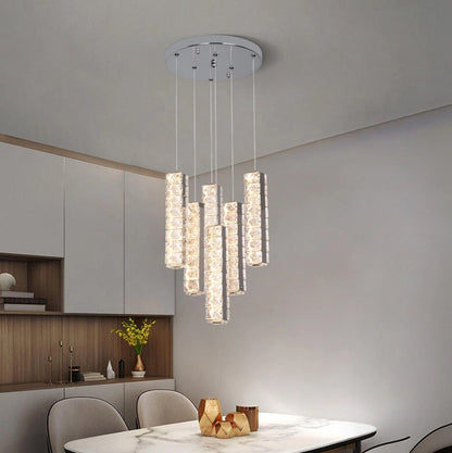 Crystal Pendant Light Dimmable Chandelier LED Ceiling Light Silver With Remote Control