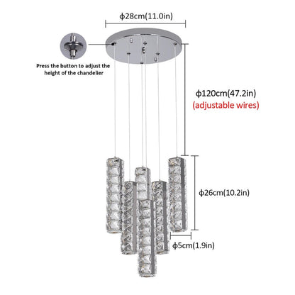 Crystal Pendant Light Dimmable Chandelier LED Ceiling Light Silver With Remote Control