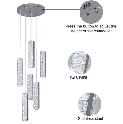 Crystal Pendant Light Dimmable Chandelier LED Ceiling Light Silver With Remote Control
