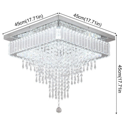 Crystal Square Chandelier LED Ceiling Light Silver Cool White/ 3 Color Lights Dimmable 45cm