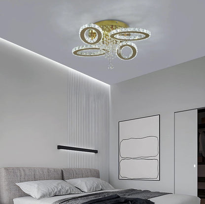 LED Ceiling Light Crystal Chandelier Gold Lamp 3 Color Lights Changeable 52cm