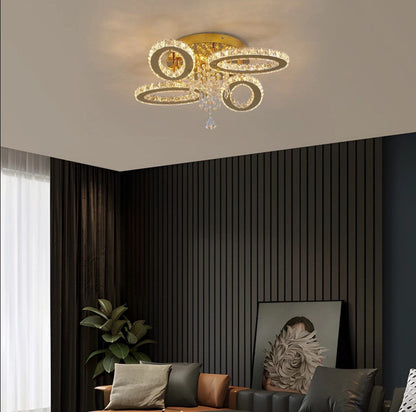 LED Ceiling Light Crystal Chandelier Gold Lamp 3 Color Lights Changeable 52cm