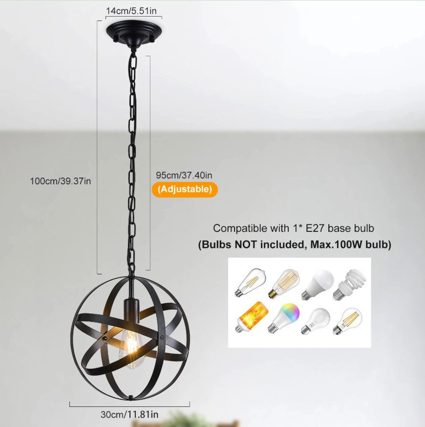 Black Industrial Ceiling Pendant Light 1Way 30cm Metal E27