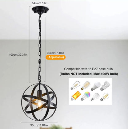 Black Industrial Ceiling Pendant Light 1Way 30cm Metal E27