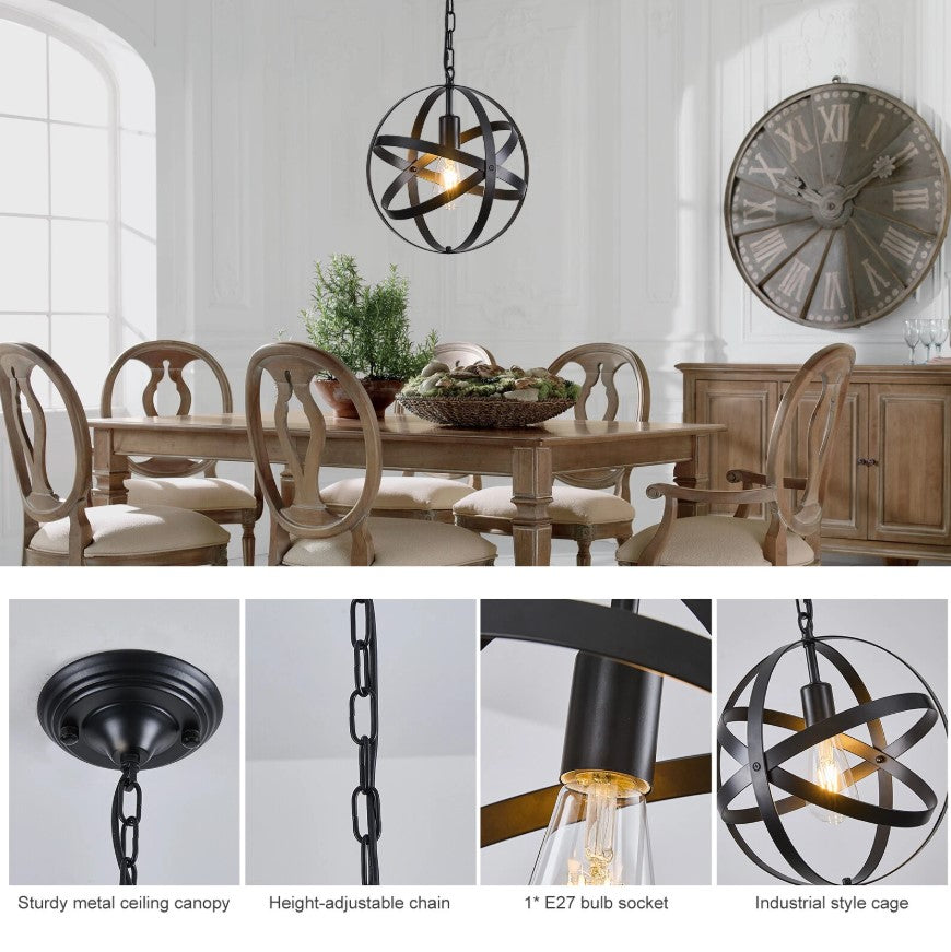 Black Industrial Ceiling Pendant Light 1Way 30cm Metal E27