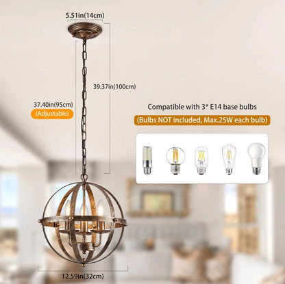 Pendant Light Industrial Globe Lighting Chandelier Hanging Bronze/Black 32cm