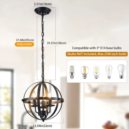 Pendant Light Industrial Globe Lighting Chandelier Hanging Bronze/Black 32cm