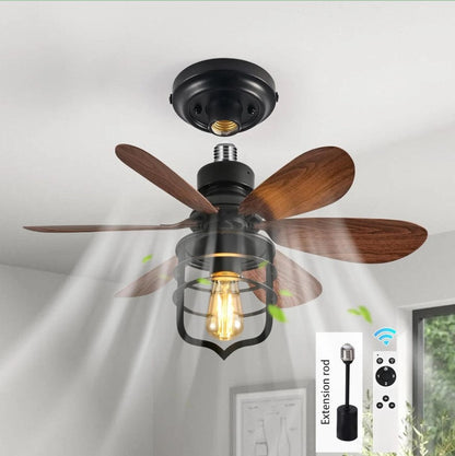 Vintage Style Ceiling Fan with Light E27 Remote Control Black 52cm