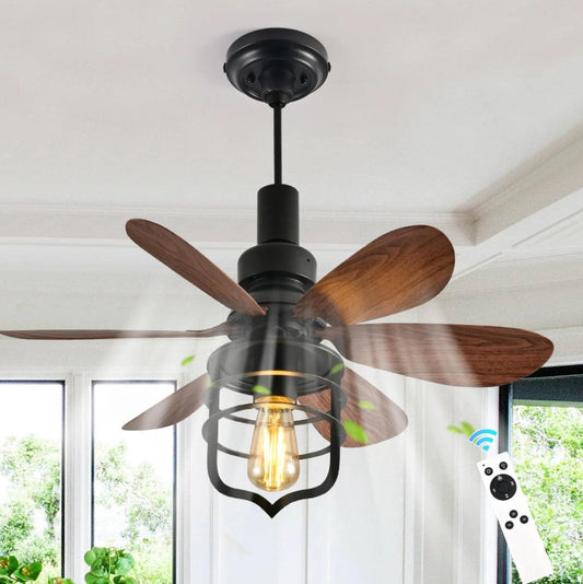 Vintage Style Ceiling Fan with Light E27 Remote Control Black 52cm