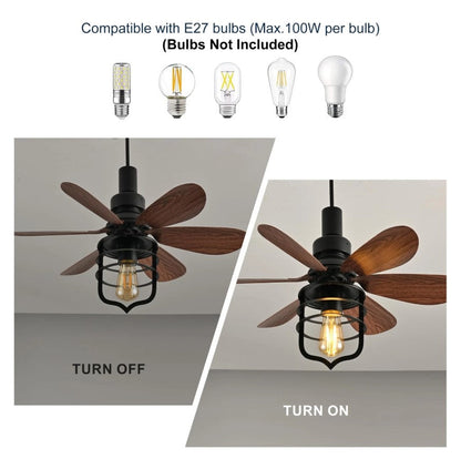 Vintage Style Ceiling Fan with Light E27 Remote Control Black 52cm