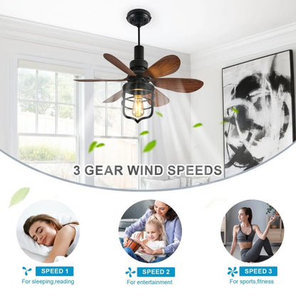 Vintage Style Ceiling Fan with Light E27 Remote Control Black 52cm